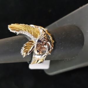 Sterling Silver Men's Three Toned Blue &Clear CZ Eagle Ring Sz9